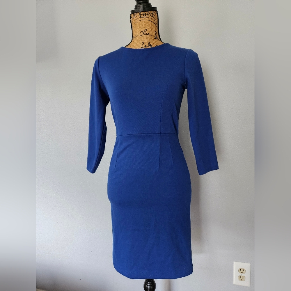 Blue Bodycon Midi Dress with 3/4 Sleeves. Size S